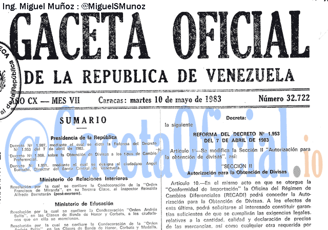 Gaceta Oficial 32722 del 10 Mayo 1983