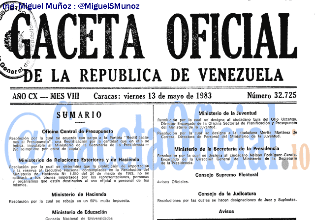 Gaceta Oficial 32725 del 13 Mayo 1983