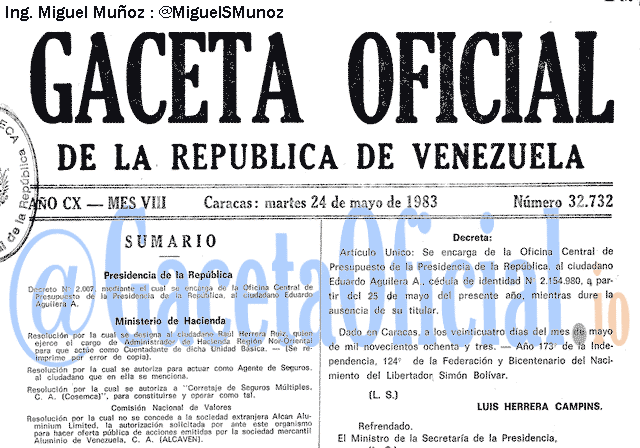Gaceta Oficial 32732 del 24 Mayo 1983