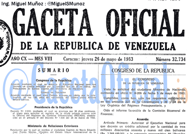 Gaceta Oficial 32734 del 26 Mayo 1983