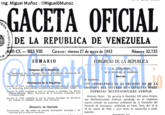 Gaceta Oficial 32735 del 27 Mayo 1983