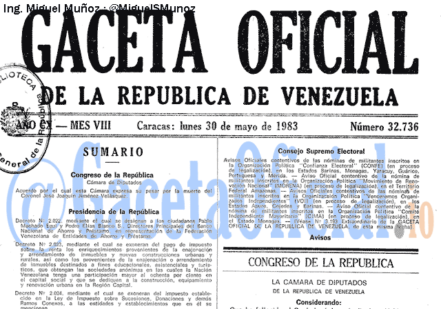Gaceta Oficial 32736 del 30 Mayo 1983