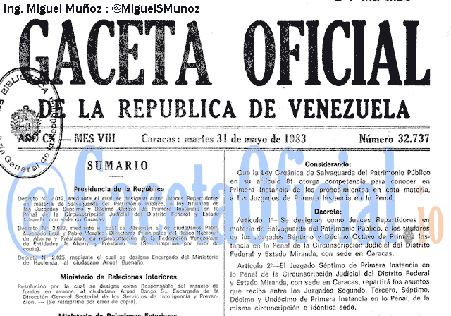 Gaceta Oficial 32737 del 31 Mayo 1983