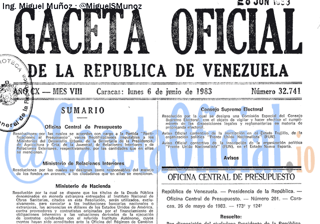 Gaceta Oficial 32741 del 6 Junio 1983