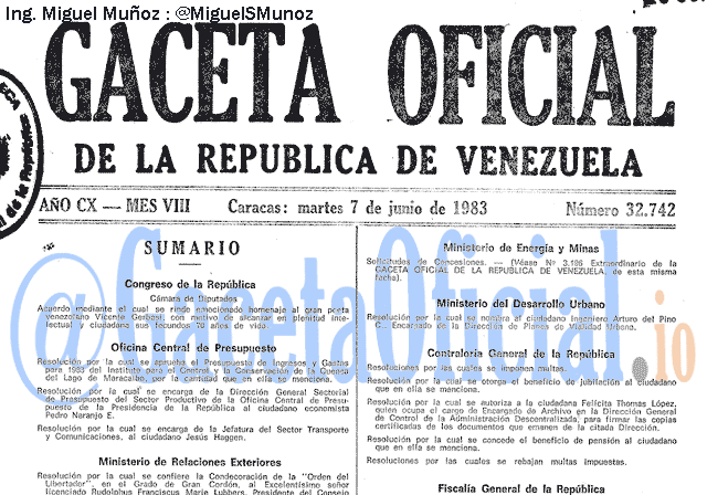 Gaceta Oficial 32742 del 7 Junio 1983