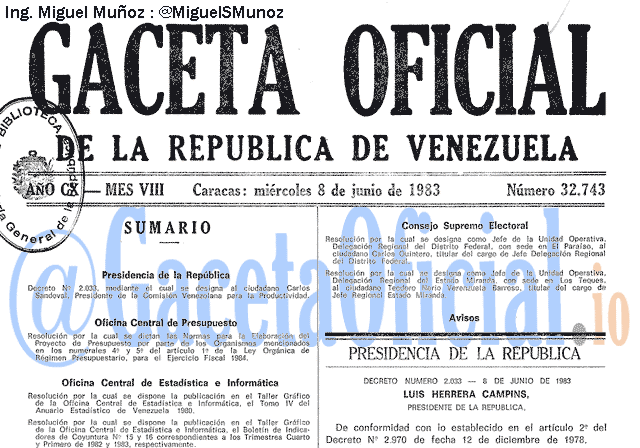 Gaceta Oficial 32743 del 7 Junio 1983