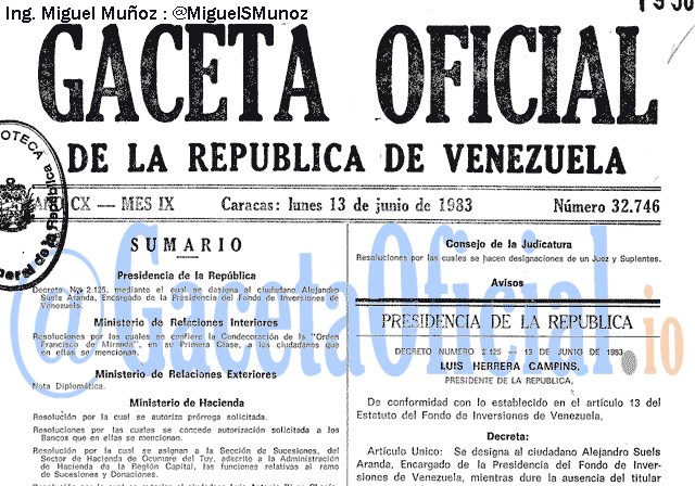 Gaceta Oficial 32746 del 13 Junio 1983