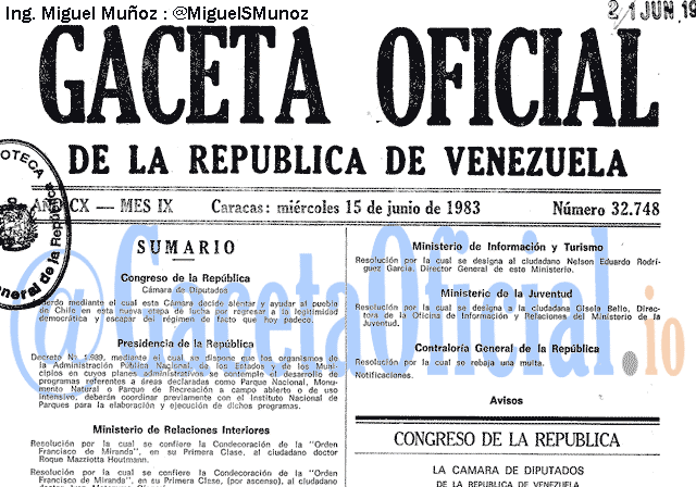 Gaceta Oficial 32748 del 15 Junio 1983