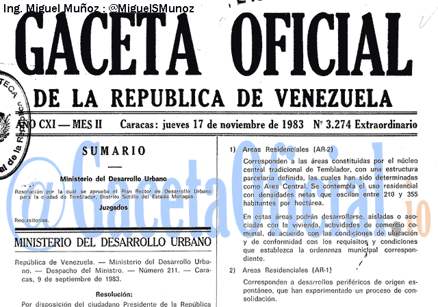 Gaceta Oficial 3274 del 17 Noviembre 1983
