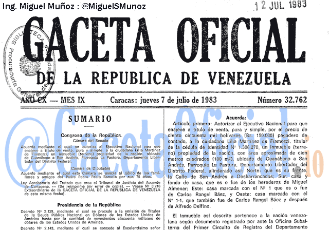 Gaceta Oficial 32762 del 7 Julio 1983