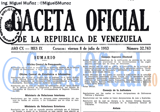 Gaceta Oficial 32763 del 8 Julio 1983