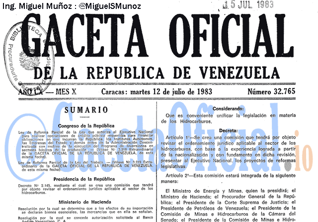 Gaceta Oficial 32765 del 12 Julio 1983