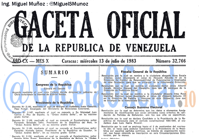 Gaceta Oficial 32766 del 13 Julio 1983