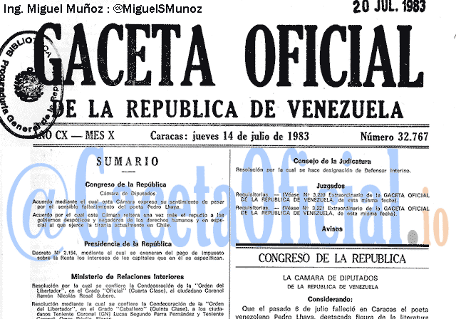 Gaceta Oficial 32767 del 14 Julio 1983