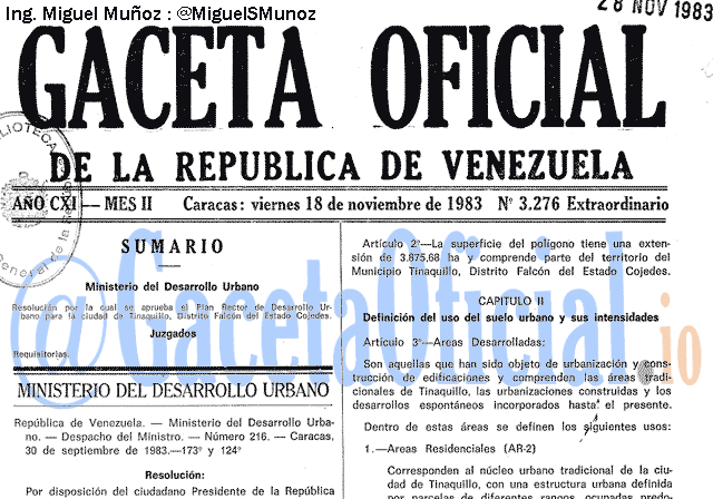 Gaceta Oficial 3276 del 18 Noviembre 1983
