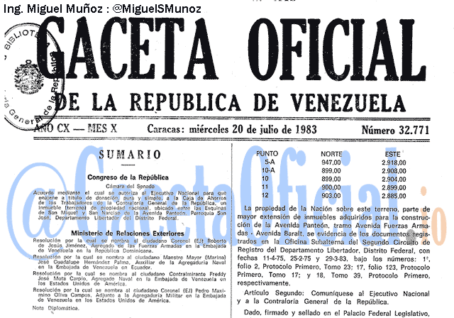 Gaceta Oficial 32771 del 20 Julio 1983