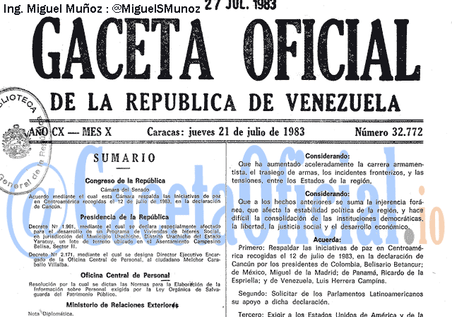 Gaceta Oficial 32772 del 21 Julio 1983