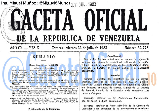 Gaceta Oficial 32773 del 22 Julio 1983