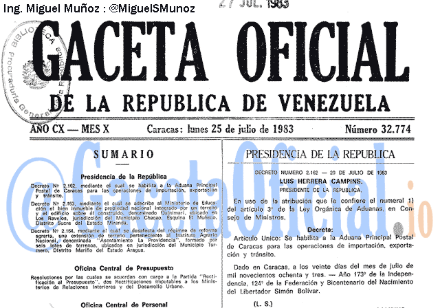 Gaceta Oficial 32774 del 25 Julio 1983