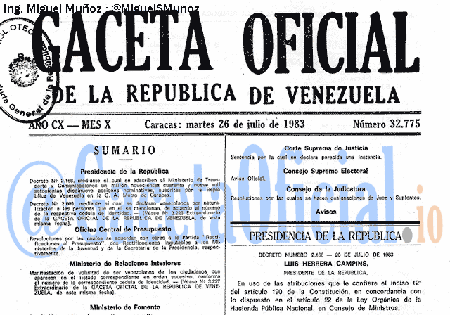 Gaceta Oficial 32775 del 26 Julio 1983
