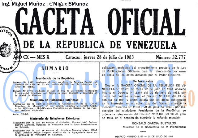 Gaceta Oficial 32777 del 28 Julio 1983