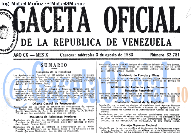 Gaceta Oficial 32781 del 3 Agosto 1983