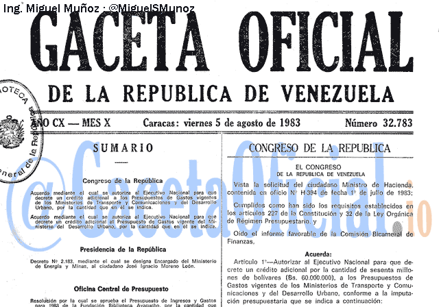 Gaceta Oficial 32783 del 5 Agosto 1983