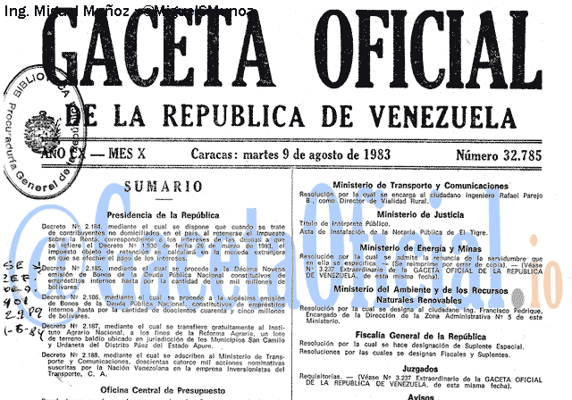 Gaceta Oficial 32785 del 9 Agosto 1983
