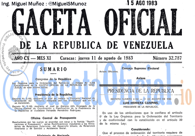 Gaceta Oficial 32787 del 11 Agosto 1983