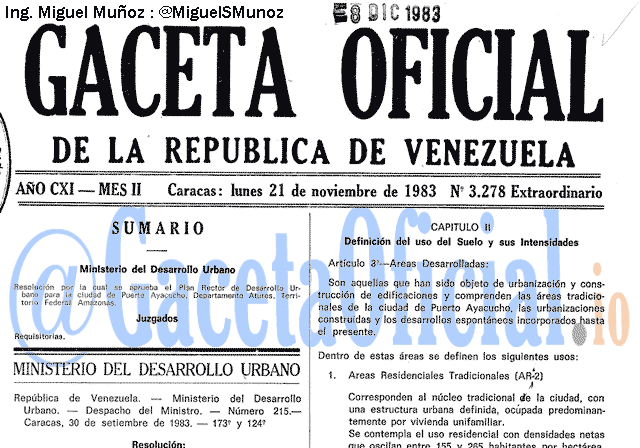 Gaceta Oficial 3278 del 21 Noviembre 1983