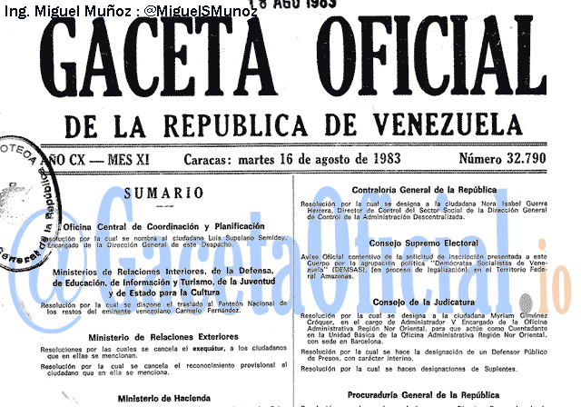Gaceta Oficial 32790 del 16 Agosto 1983