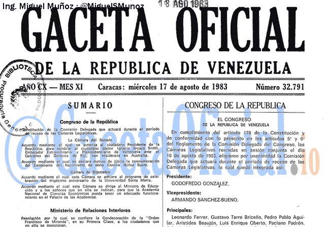 Gaceta Oficial 32791 del 17 Agosto 1983