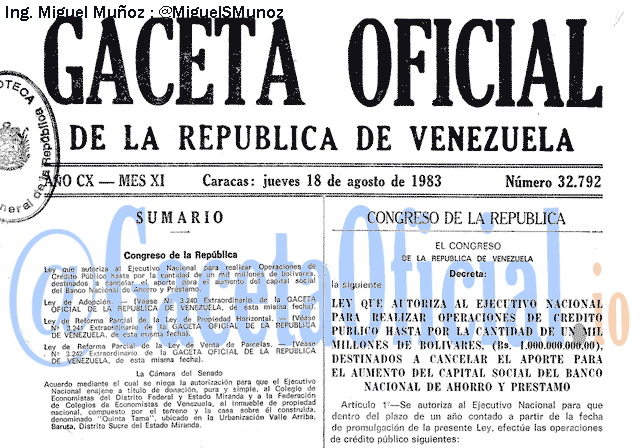Gaceta Oficial 32792 del 18 Agosto 1983