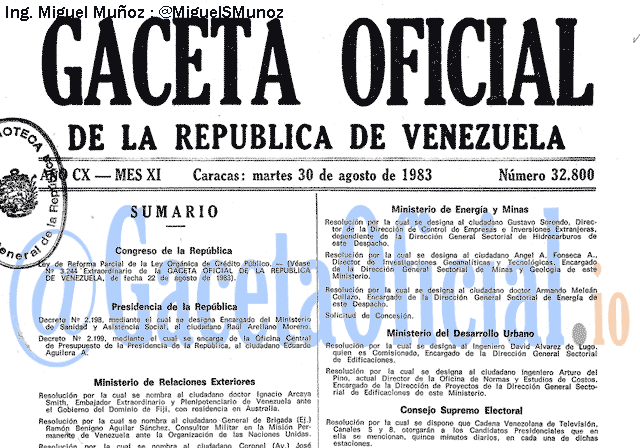 Gaceta Oficial 32800 del 30 Agosto 1983