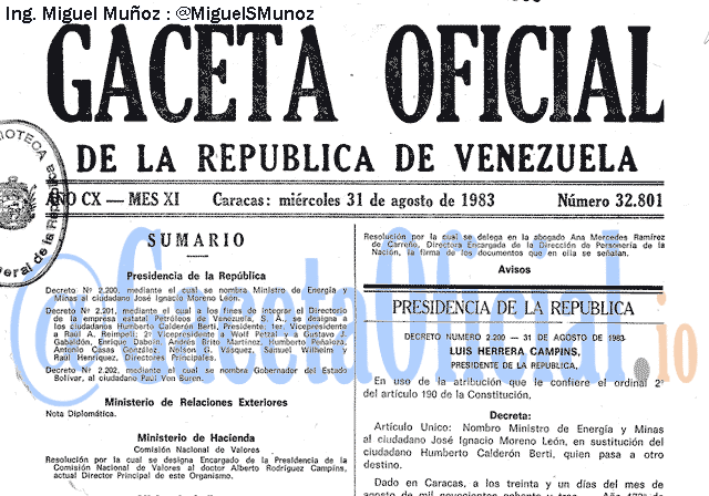 Gaceta Oficial 32801 del 31 Agosto 1983