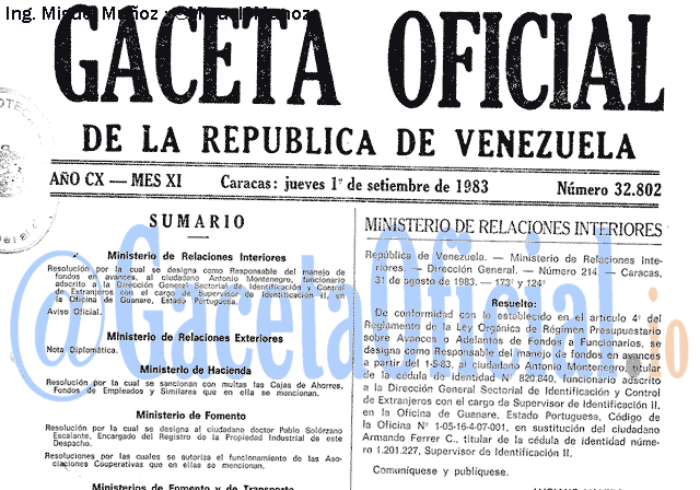 Gaceta Oficial 32802 del 1 Septiembre 1983