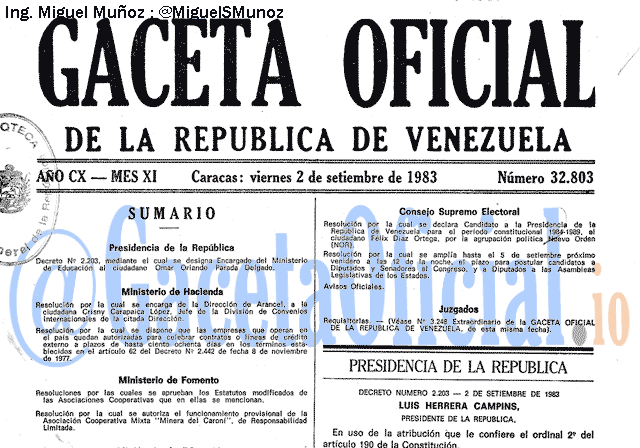 Gaceta Oficial 32803 del 2 Septiembre 1983