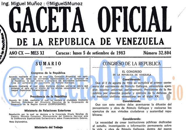 Gaceta Oficial 32804 del 5 Septiembre 1983