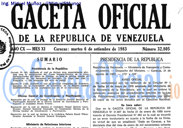 Gaceta Oficial 32805 del 6 Septiembre 1983