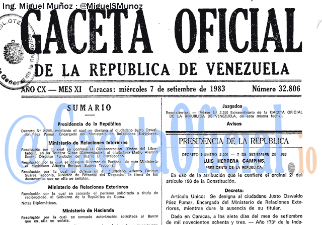 Gaceta Oficial 32806 del 7 Septiembre 1983
