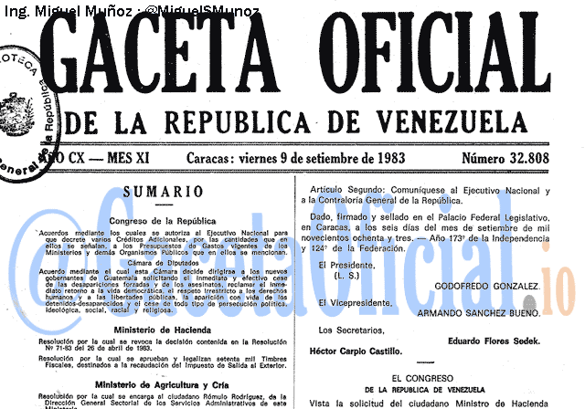 Gaceta Oficial 32808 del 9 Septiembre 1983