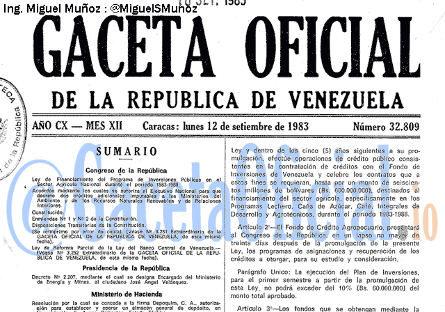 Gaceta Oficial 32809 del 12 Septiembre 1983