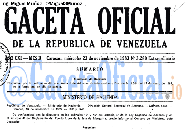 Gaceta Oficial 3280 del 23 Noviembre 1983