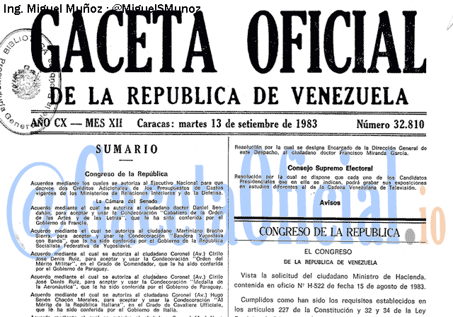 Gaceta Oficial 32810 del 13 Septiembre 1983