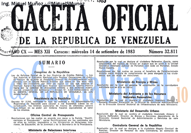 Gaceta Oficial 32811 del 14 Septiembre 1983