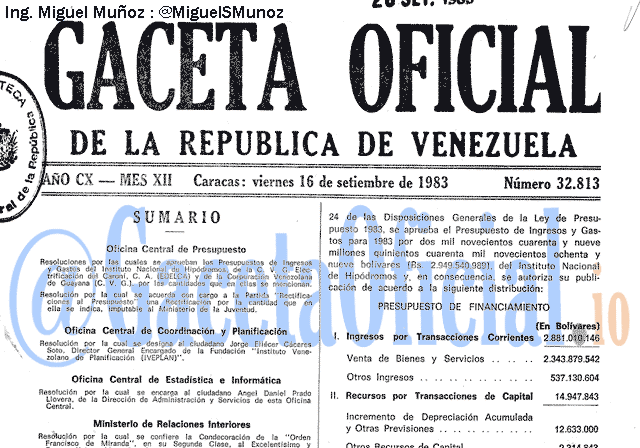Gaceta Oficial 32813 del 16 Septiembre 1983