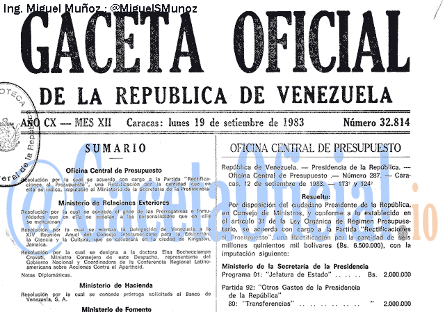 Gaceta Oficial 32814 del 19 Septiembre 1983