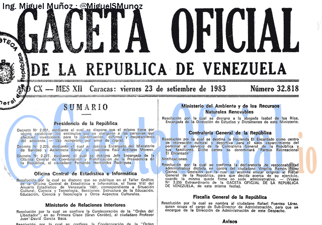 Gaceta Oficial 32818 del 23 Septiembre 1983