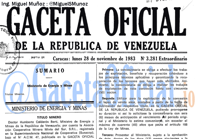Gaceta Oficial 3281 del 28 Noviembre 1983