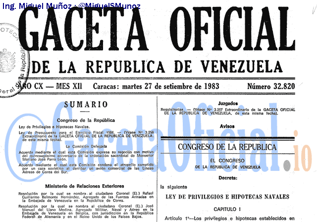 Gaceta Oficial 32820 del 27 Septiembre 1983